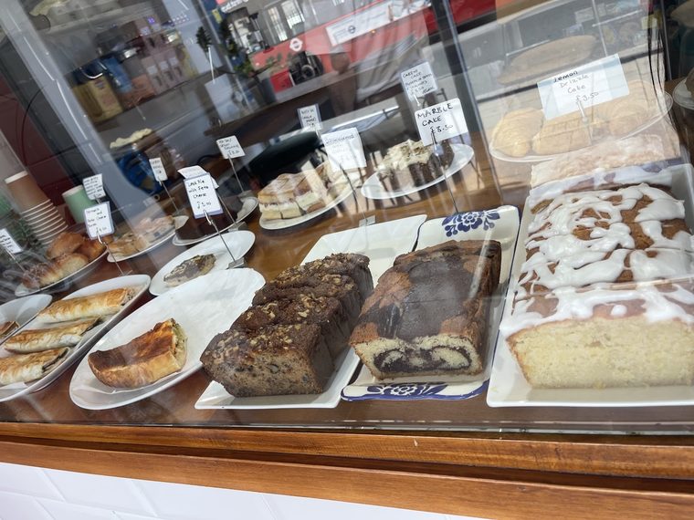 Iced slices and tray bakes in the display cabinet
